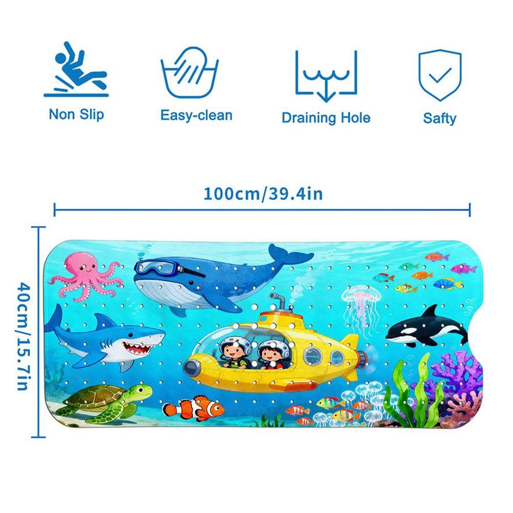Cartoon Pattern Bathtub Mats Sea Animal 100cm*40cm Bath Shower Mats Drainage Design PVC Non-Slip Bath Mat Shower Use