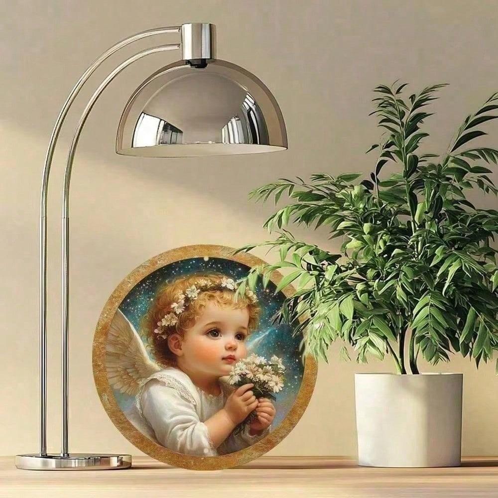 Vintage Angel Baby Metal Round Wall Art 8x8 Inch Tin Sign for Bedroom Home Decor