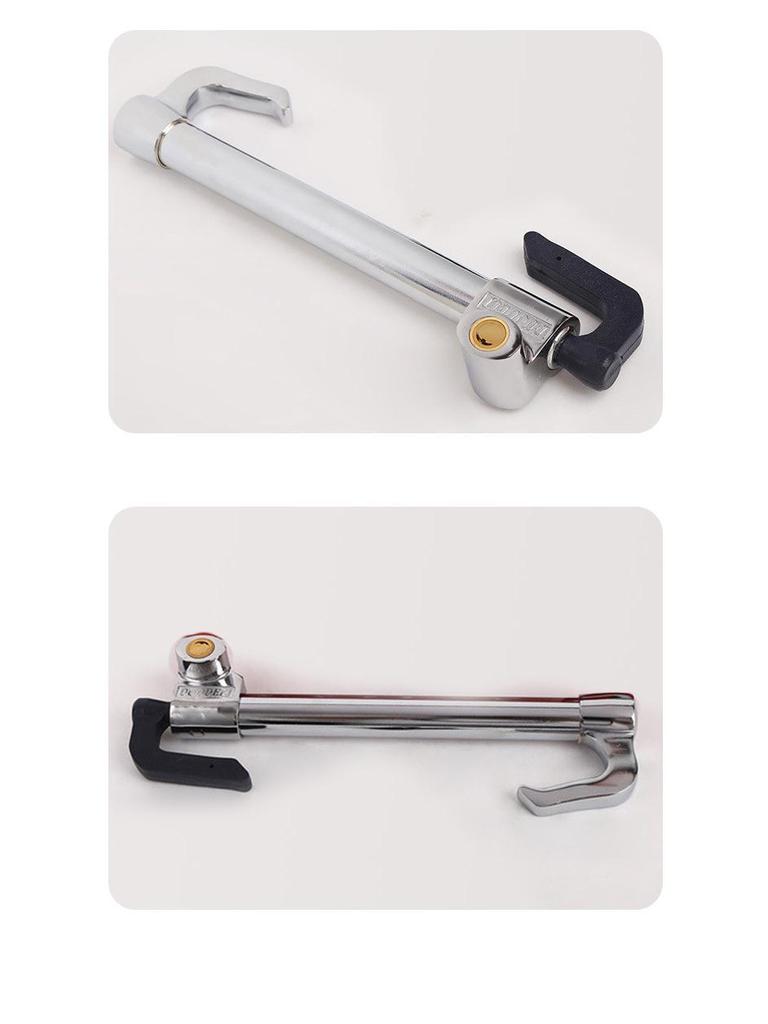 Steering Wheel & Throttle/Clutch Lock: Three-Section Double Hook Lock for Trucks & Buses.