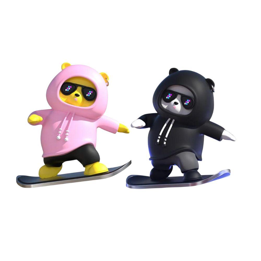 2PCS Panda Dashboard Ornaments Skateboard Car Decoration Moving Bear Slide Decorative Moving Doll Car Sliding Skate Figure