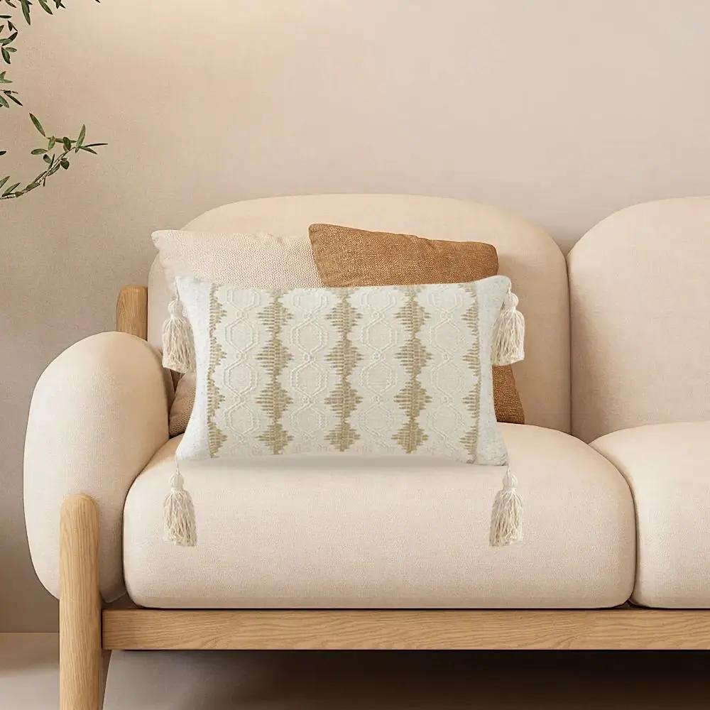 New Rustic Retro Lumbar Pillow Cover with Tassels Cotton Linen Boho Pillow Case Decorative Cushion Covers Home Decor