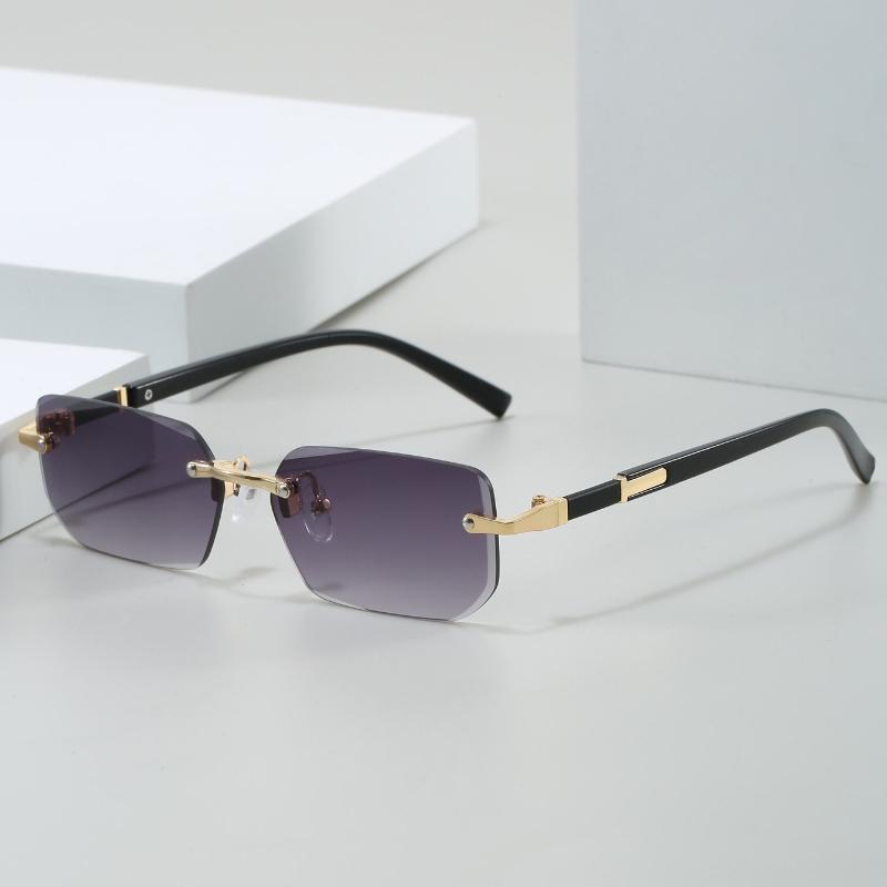 

Стильные неполяризованные прямоугольные очки без оправы для мужчин и женщин - Модные золотистые металлические оправы серый