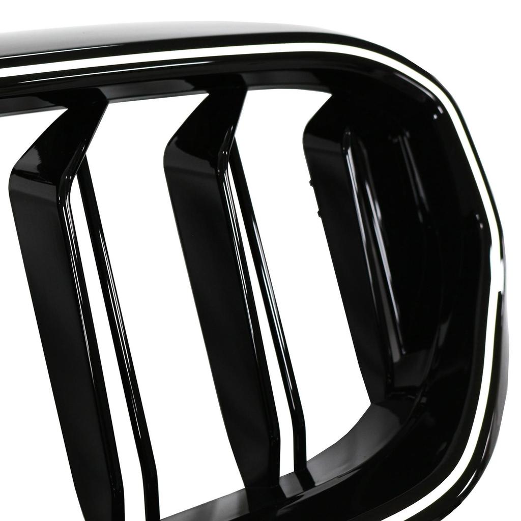 Double Slat Front Kidney Grille Compatible for BMW 5 Series G30 G38 2021-2024 W/ LED Light