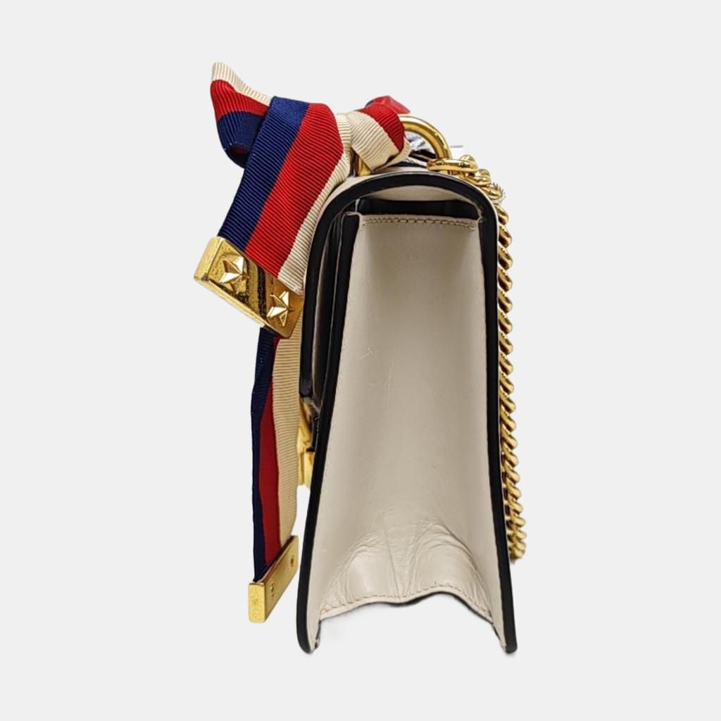 [Pre-Owned] Sylvie Gold Buckle Striped Web Satin Bow Chain Mini Shoulder Bag - Very Good #13B8QNV