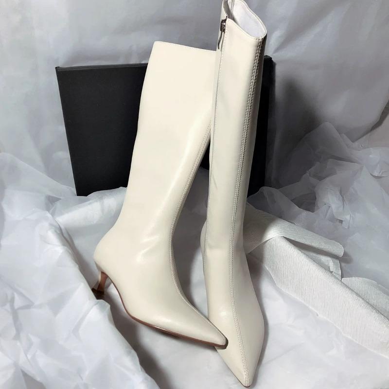 Winter New Thin Heel Cotton Boots Women's Fashion Pointed Side Zipper Anti-slip Wear-resistant High Boots