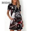 Elegantes Mode-T-Shirt-Kleid mit kurzen Ärmeln Strandurlaub Midi-Kleider Damen 3D-Druck Kleidung