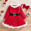 Santa Suit Christmas Santa Clauses Costume for Kids Girls Santa Costume Outfits Bow Headband + Glitter Tutu Dress