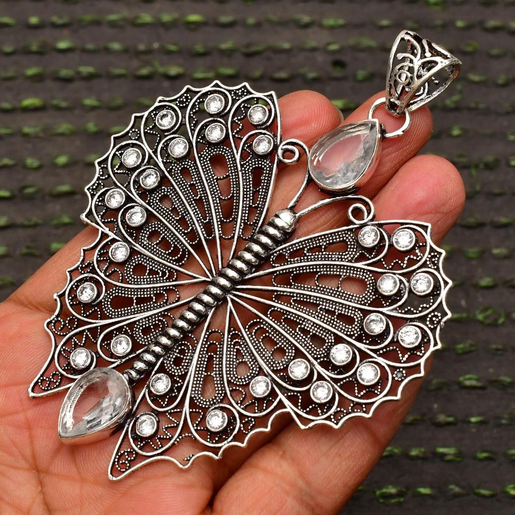 White Topaz Gemstone Pendant : 925 Sterling Silver Handmade Jewelry Pendant
