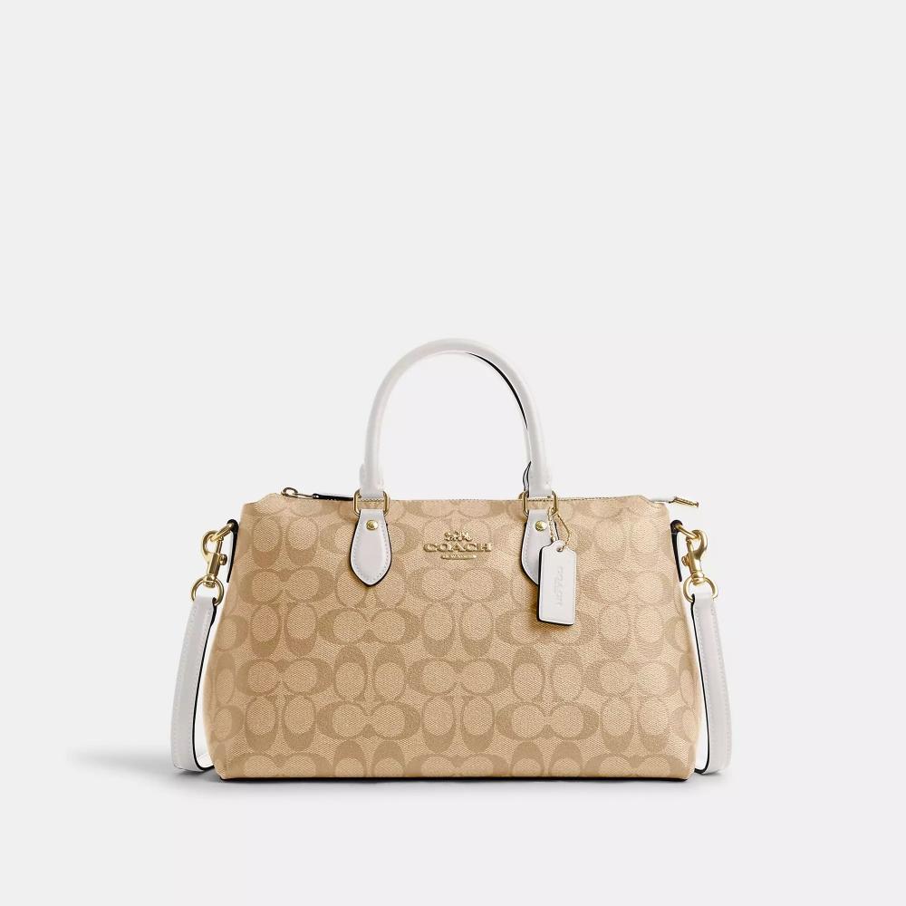 

Сумка Coach Georgia из канвы Signature, золотистого цвета, светло-хаки, мелом