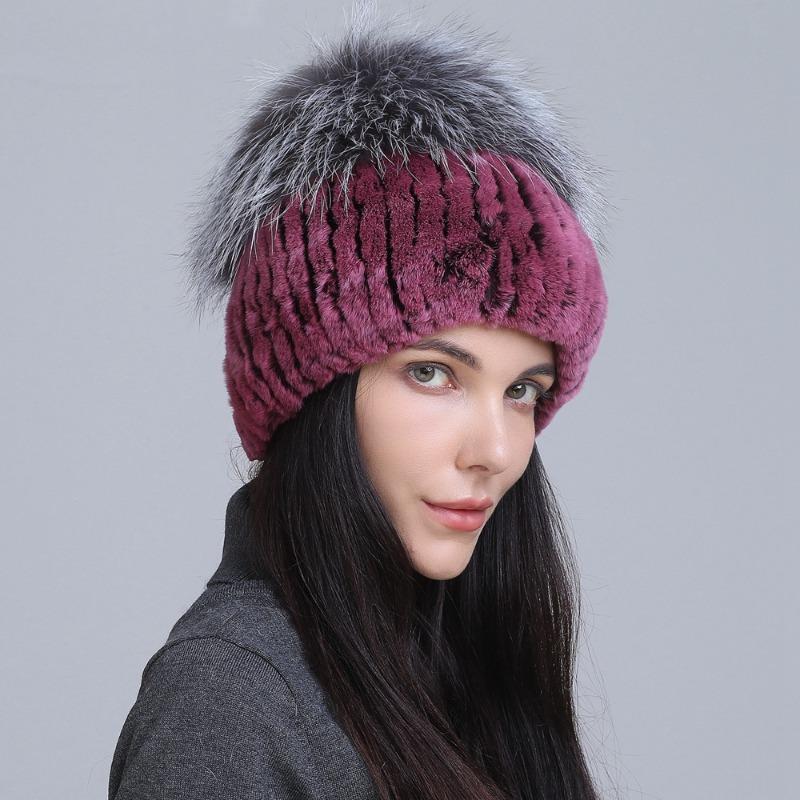 New fur hat Rex rabbit hat thickened versatile fox hair mushroom hat women's winter warm hat