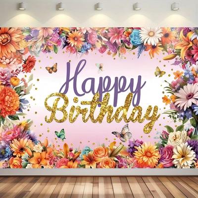 1pc Flower Birthday Backdrop Banner Suitable for Birthday Celebrations Holiday Parties Photography Backdrops Anniversaries
