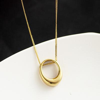 Simple Geometric Oval Pendant Necklace, Irregular Titanium Steel Temperament High-End Clavicle Chain Stainless Steel Necklace
