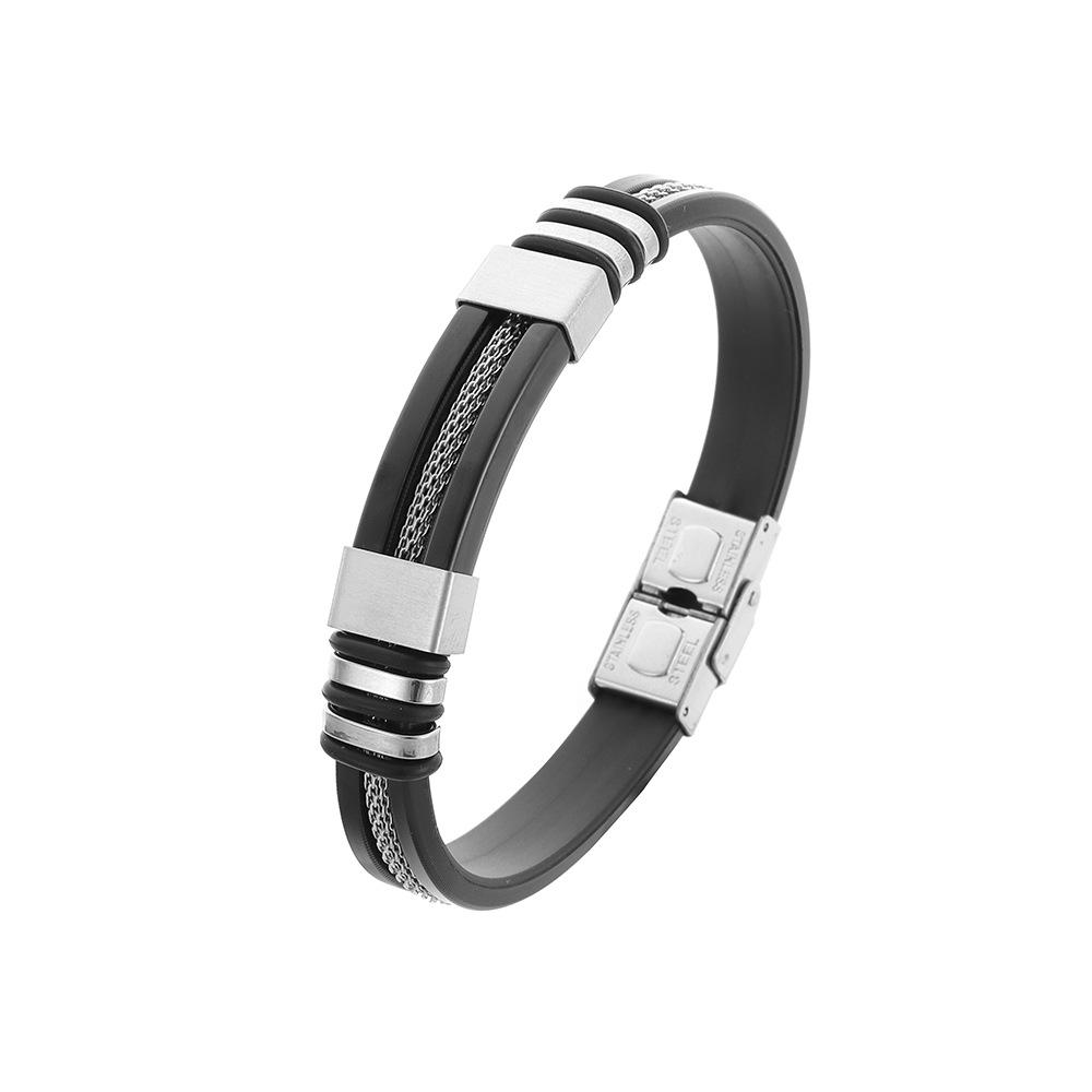 Bracelet en Acier Inoxydable Silicone Cuir Pour Hommes Chaîne à Main Sport Zircon Accessoires Cadeau Homme