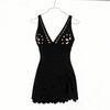 Women's Fashionable Sexy Color Sleeveless V-neck Hollow Skirt One-piece Bikini Swimsuit