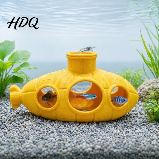 Decorative Fish Cave 3D Printed Hollow Submarine Tank Decorations Aquarium Shrimp Hideout