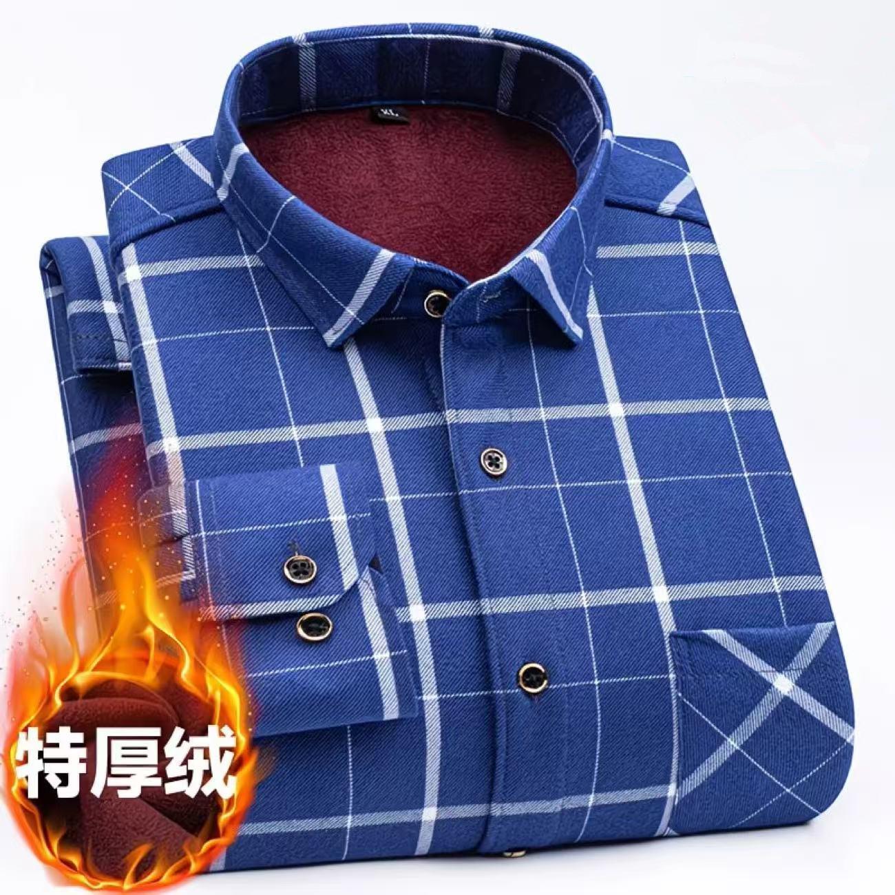 

2026 Autumn Winter Men s Fashion Plaid Striped Print Shirts Double-sided Fleece Long Sleeve Thick Warm Shirts Soft Big Size 7XL 8XL