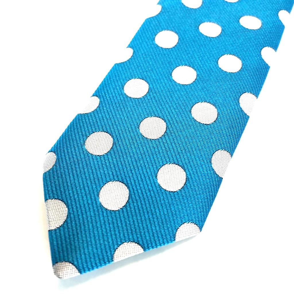 [HANG OVER] Long-selling product [Made in Japan] 6cm large polka dot tie (TurquoiseWhite)