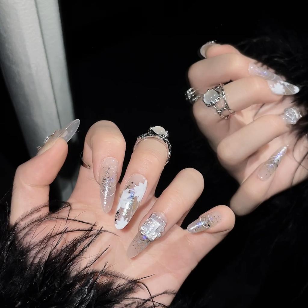 10pcs/set Purely Handmade Wearable Nails Removable Nail Art French Simple False Nails Finished Long and Short Nails