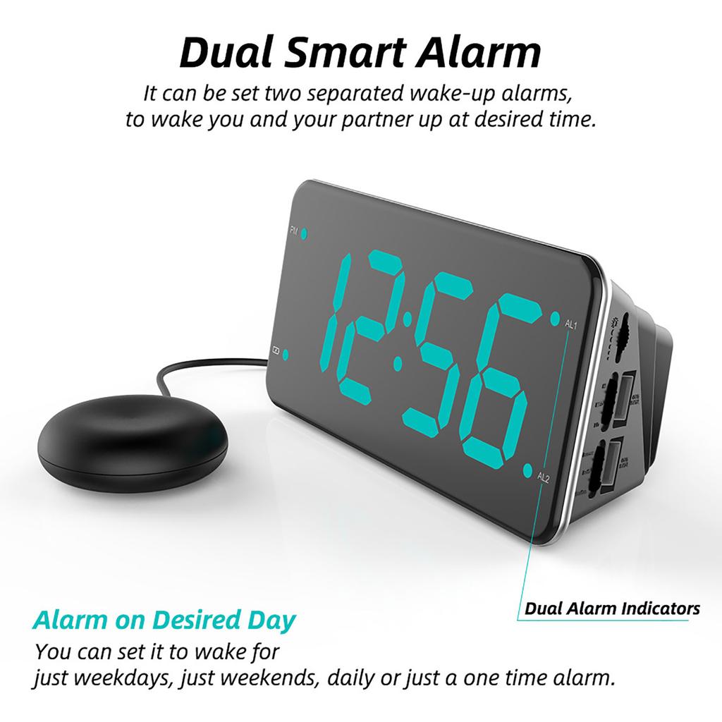 Vibrating Alarm Clocks with Bed Shaker,4Dimmers,2 Alarms and Snooze for Bedrooms Hearing Impaired Deaf Loud Alarm Clocks