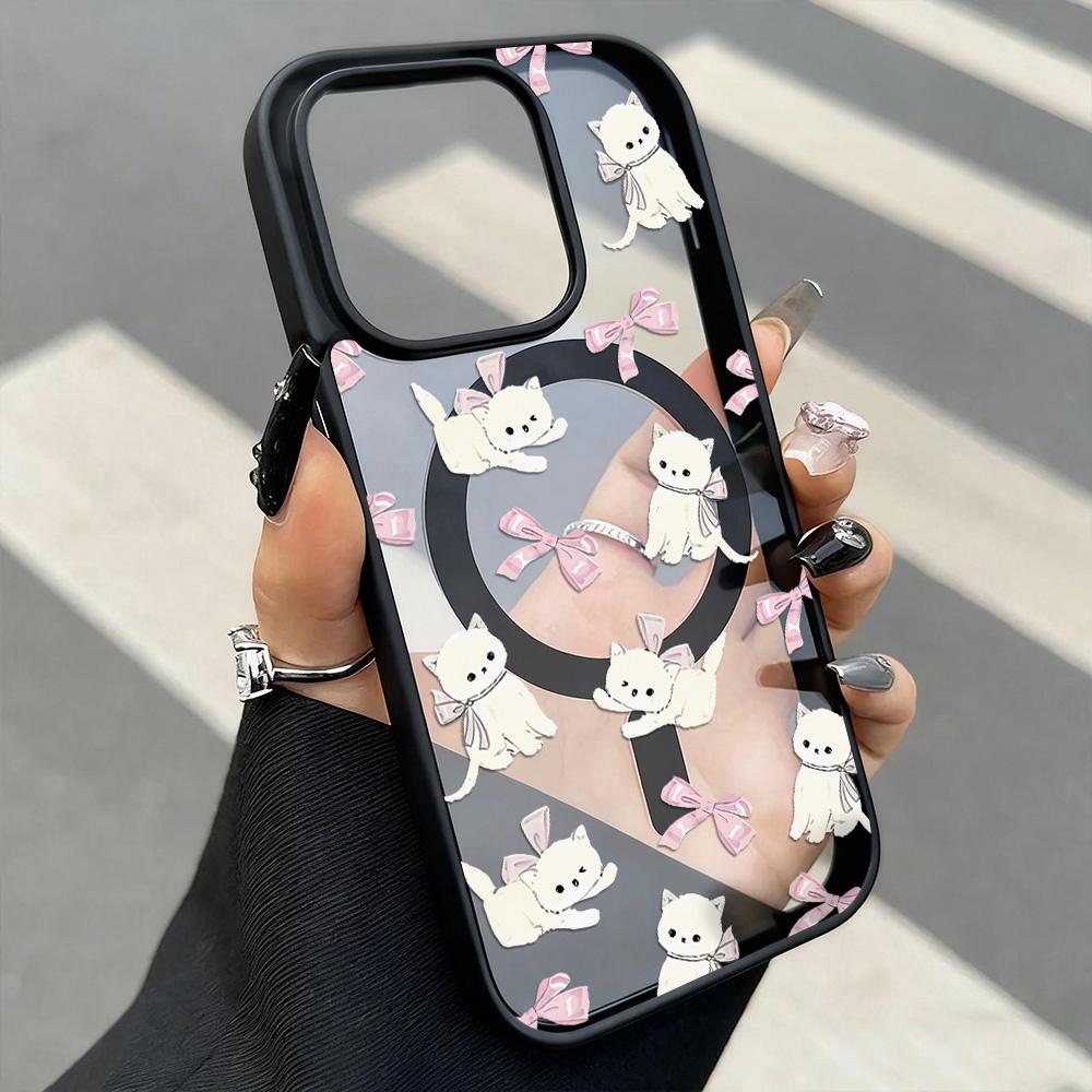 Pink Love Heart For Magsafe Phone Case For iPhone 16 Case iPhone 17 13 15 11 12 14 Pro Max Matte Clear Acrylic Shockproof Cover