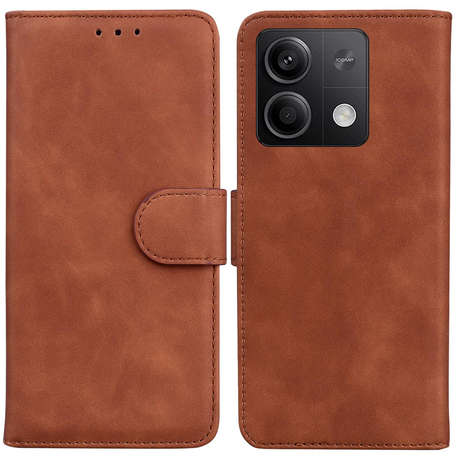 

Для Xiaomi Redmi Note 13 5G/Note 13 5G (Китай) Кожаный чехол однотонный кошелек откидная крышка Brown
