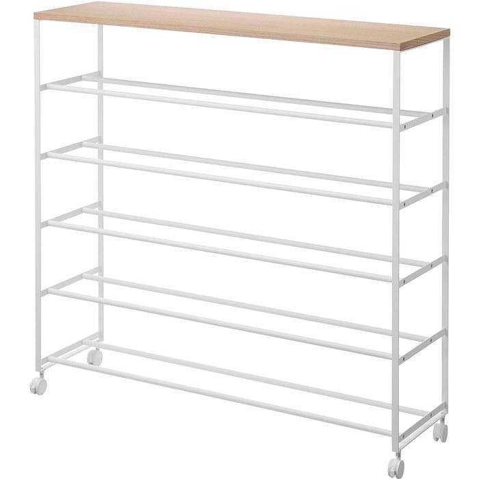 Yamazaki Shoe Rack with Shelf 5-Tier with Casters White W90