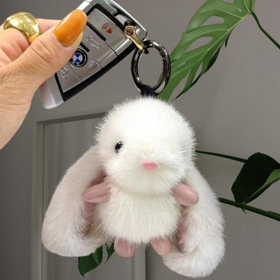 Adorable Faux Mink Fur Rabbit Keychain Plush Doll Pendant - Perfect for Car, Backpack, or Birthday Gift