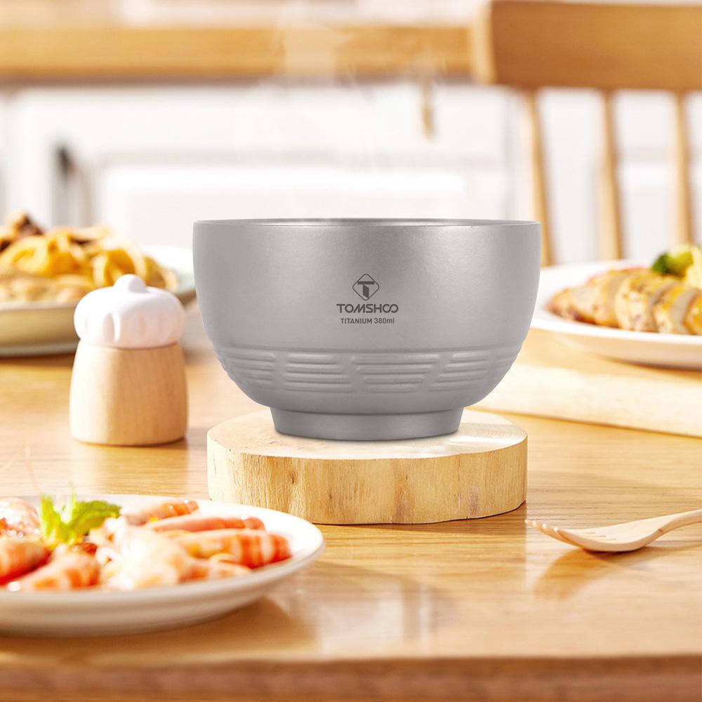 TOMSHOO 380 ml Campingkokkärl Titan Skål Utomhus Multifunktionell Skål Dubbelväggig Värmetålig Ultralätt Bärbar Bord