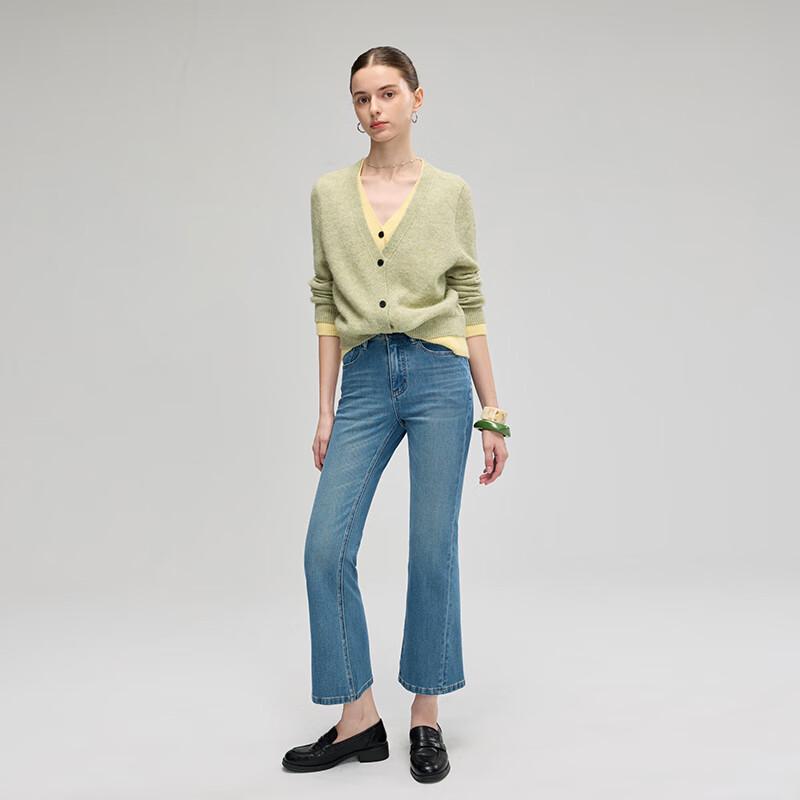 Fengxun Women's Petite High-Waist Retro Cropped Flare Jeans