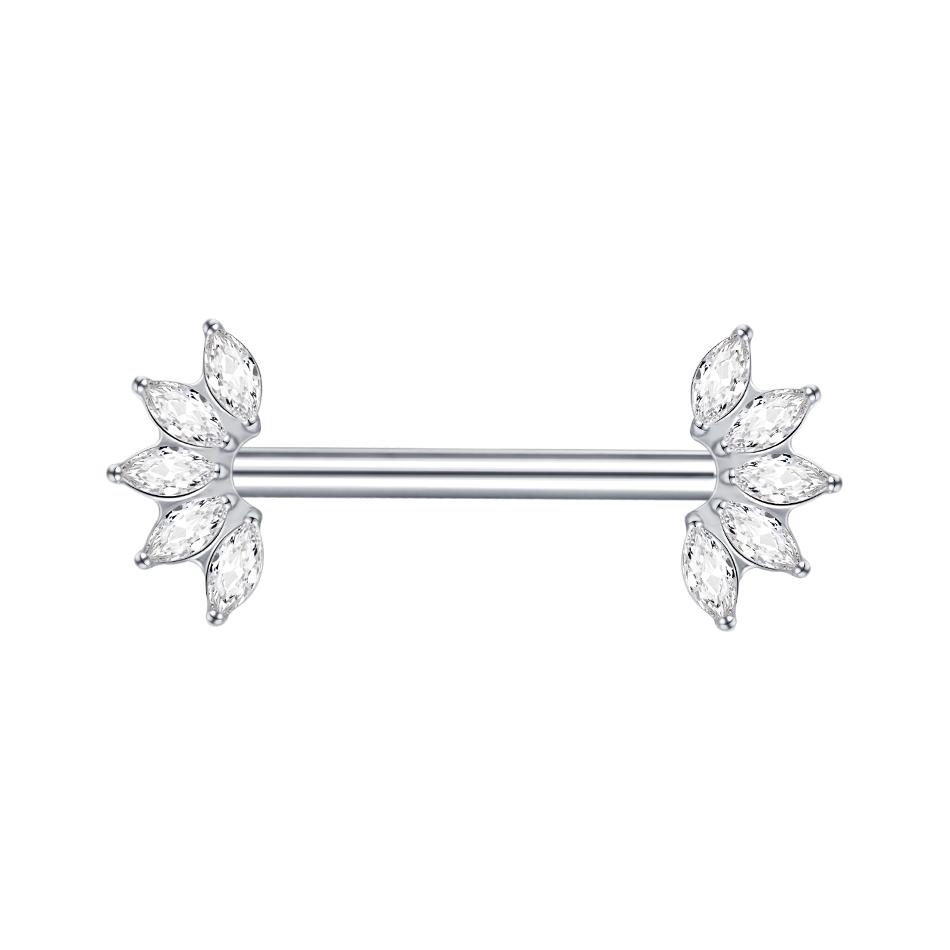 1 Peça Barra de Titânio para Mamilo com Argola Cristal CZ Banhada a Ouro com Escudo Pendurado Barra para Mulheres Piercing de Mamilo com Rosca Interna