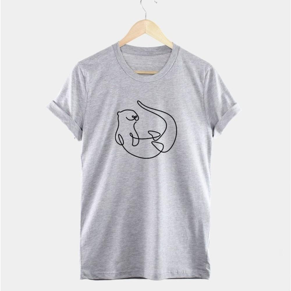 Womens Otter Line Drawing Tshirt Otter Enthusiast Gift Short Sleeve Cute Casual Summer Round Neck Cotton Women Tee Tops