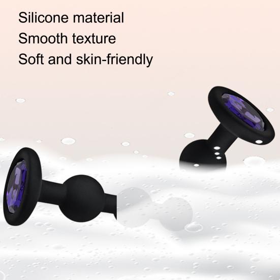 Silicone Anal Beads Butt Stopper 4.2 Inch Three Ball Anal Chain Training Toy with Purple Rhinestone Adult Sex Toy for Male Female Couple Play