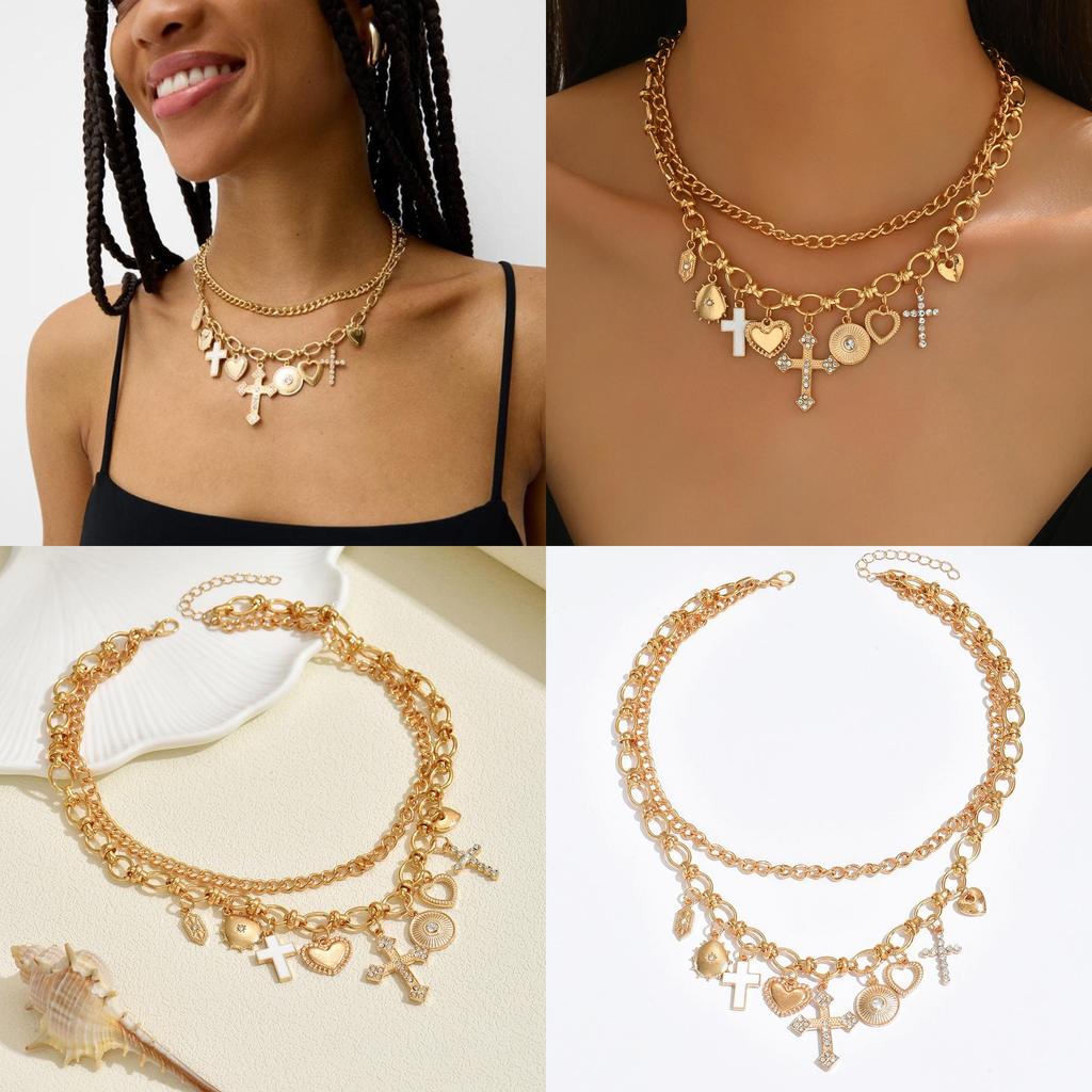 Cross Necklace Pendant For Women With Heart Shape Alloy Choker Jewelry Summer