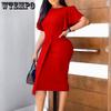 Spring and Summer Large Size Solid Color High Waist Temperament Commuter Ruffle Sleeve Package Hip Long Dresses