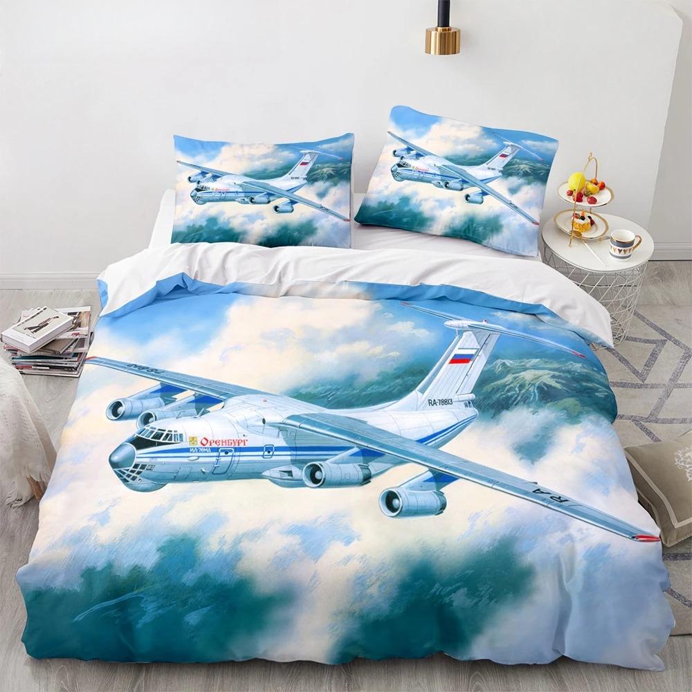 Airplane King Queen Full Duvet Cover Vintage Fighter Bedding Set for Kids Teens Adults Sky Clouds Grey 2/3pcs Soft Quilt Cover
