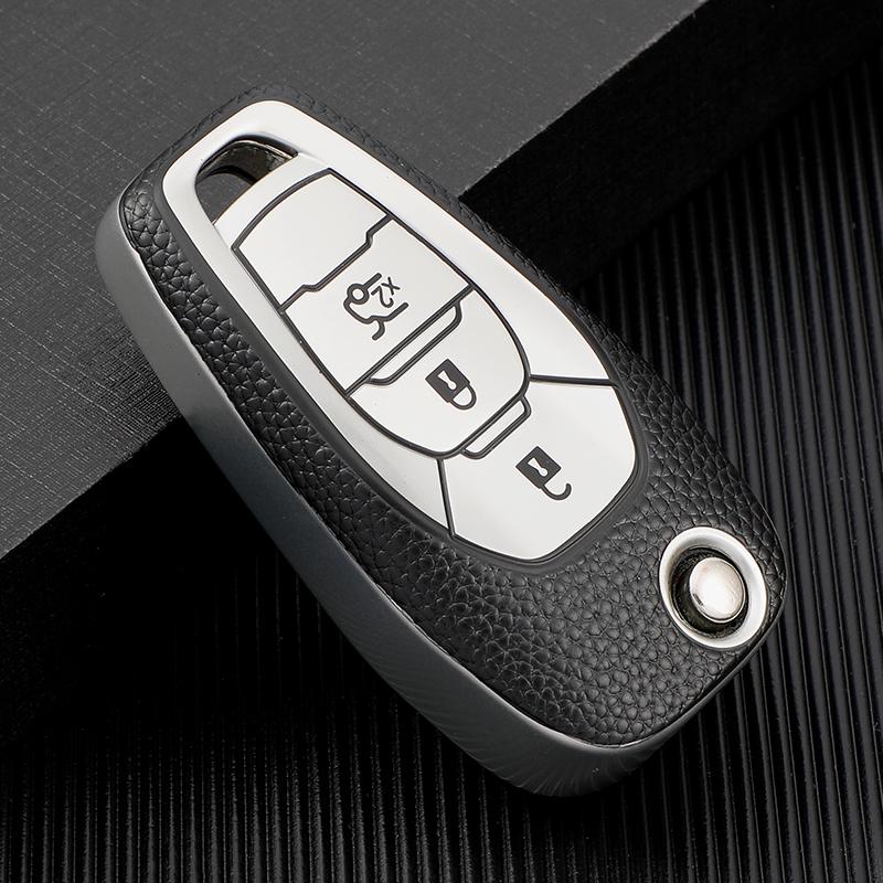 Tpu+Leather 3 Button Car Key Case Cover For Chevrolet Aveo Cruze 2014 Remote Case Protect