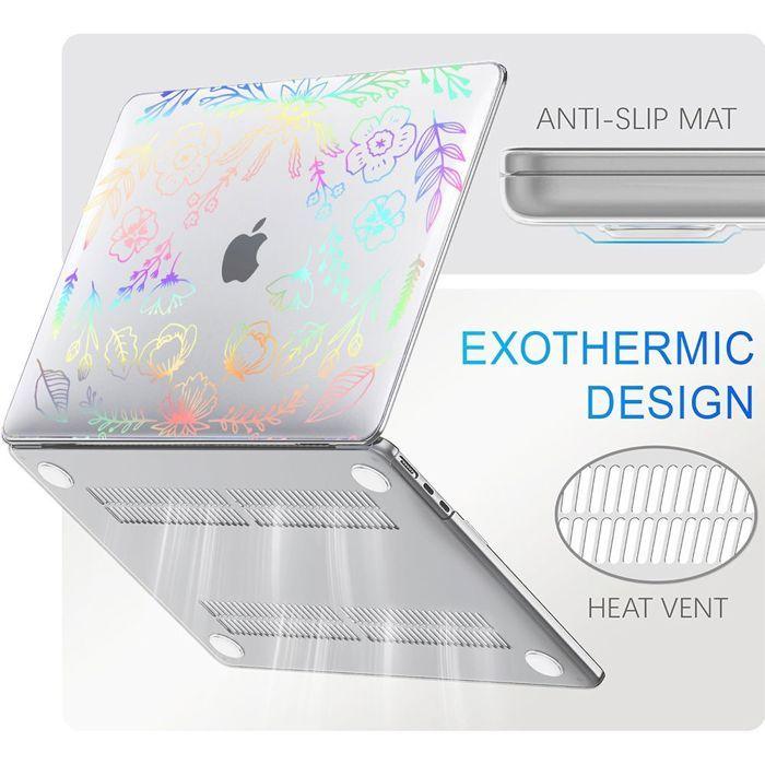Coque pour MacBook Pro 14 Pouces 2024 2023 2021 M4 M3 M2 M1 Pro/Max, Protection Rigide Transparent Motif Plante