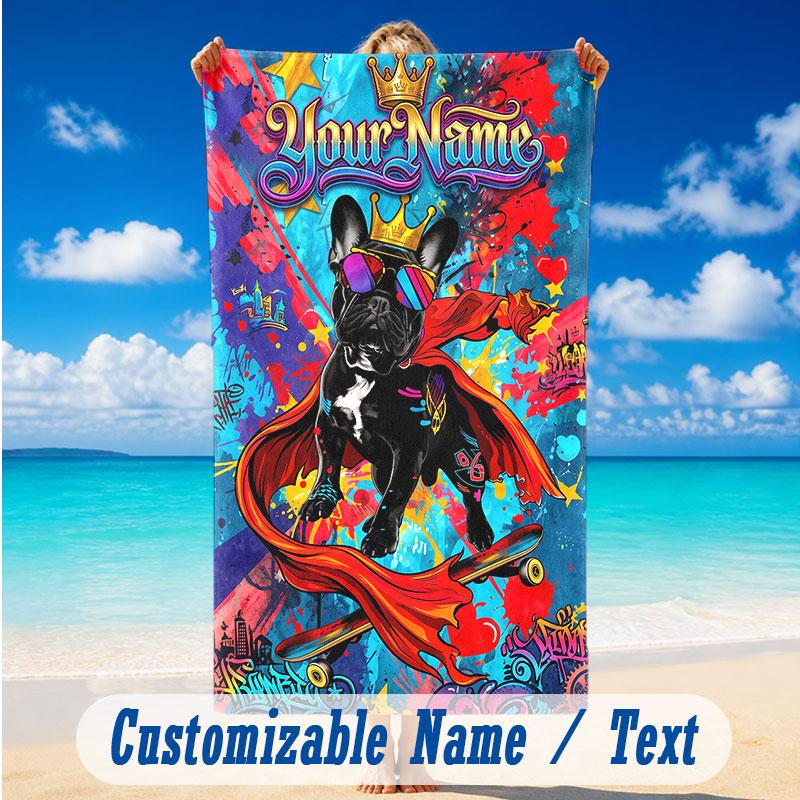 Dog Theme Beach Towel Personalized Custom Name & Text Soft Quick Dry Beach Towel for Swimming Travel