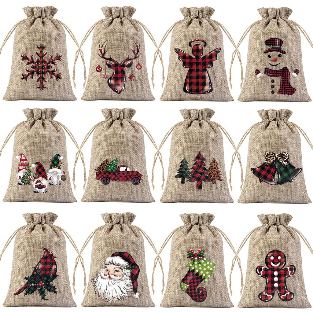 12/24pcs Christmas Gift Bags for Xmas Favors, Advent Calendar, Tree Decorations - Party, Family Gatherings - Holiday Goodie Bags
