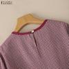 ZANZEA Women Casual Round Neck 3/4 Sleeve Grid Print Loose Blouse