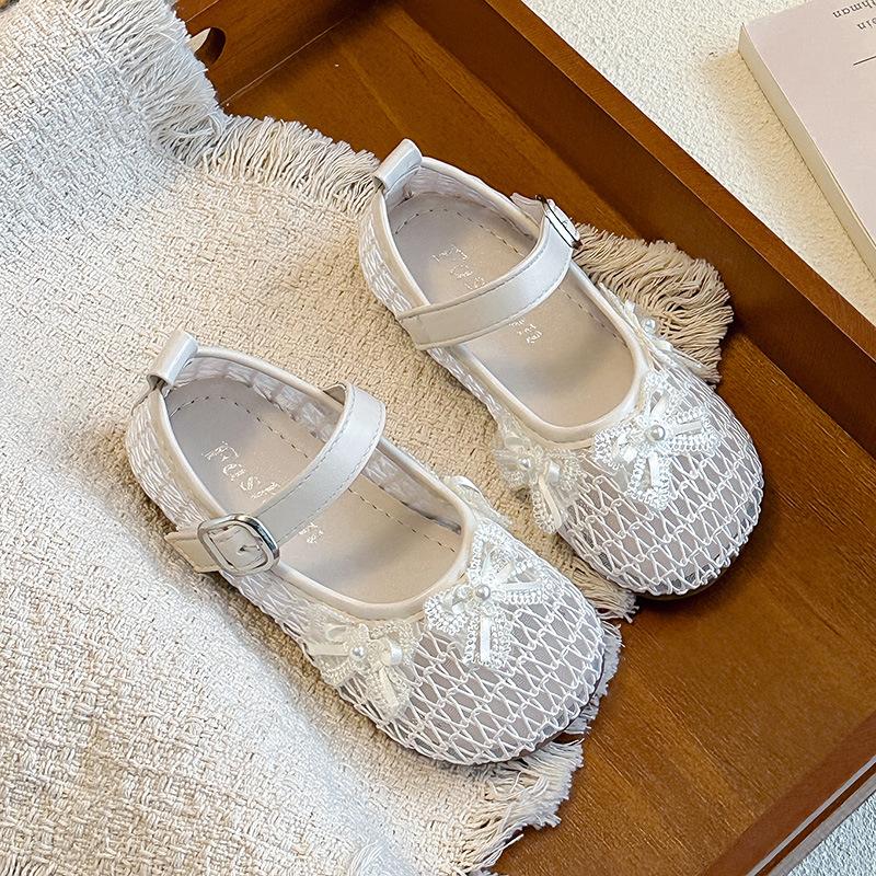 

Girls Mesh Sandals2026Summer Pearl Flower Bow Princess Shoes for Children, Small, Medium, and Large Kids Performance Shoes 23Inner Length15.1cm бежевый