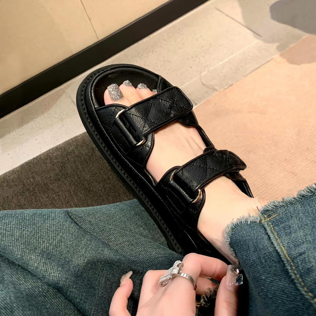 Cowhide Version~ Versatile and Not Tired Feet Velcro Leather Platform Sandals Women's Summer High-end Roman Muffin Sandals