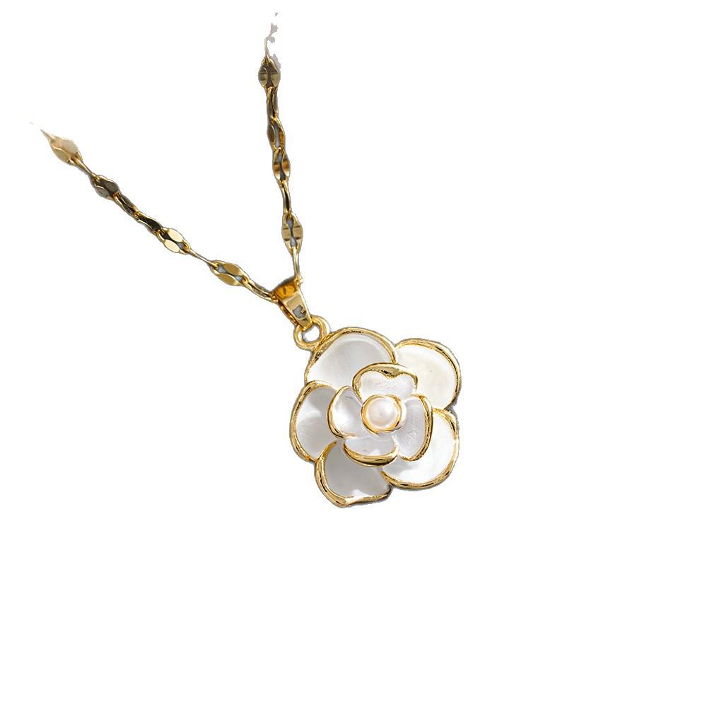 Drip Oil Pearl & Rose Flower Choker Necklace - Black & White Fashion Design for Women