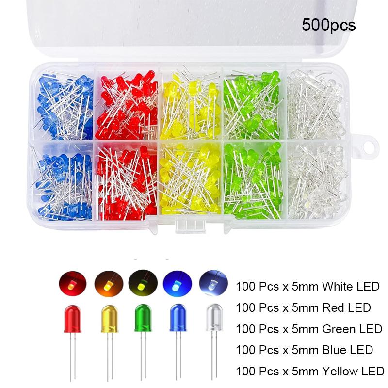 Lysemitterende dioder 5 farger elektroniske komponenter 3 mm LED / 5 mm LED assorterte farger DIY LED lysdioder sett