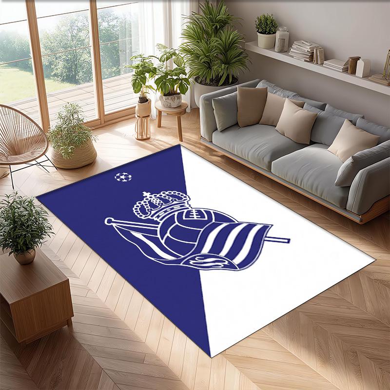 Real Sociedad FC Soccer Football Pattern Soft Area Rug Non Slip Indoor Floor Carpet Sports Decor Mat for Bedroom