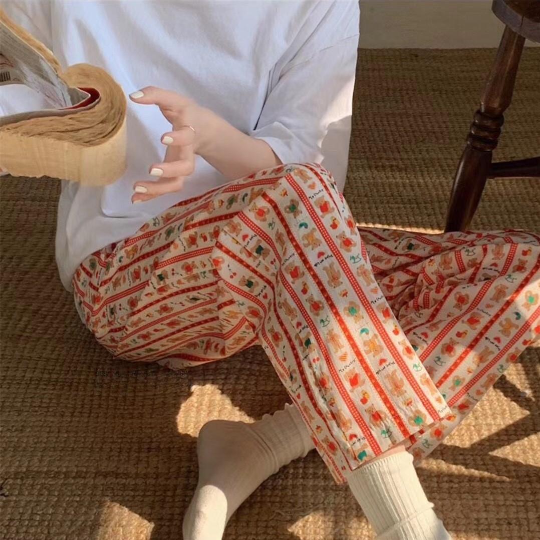 

Длинные брюки. Брюки для сна. Женские летние тонкие носимые свободные домашние брюки. Брюки для отдыха с принтом. One Size