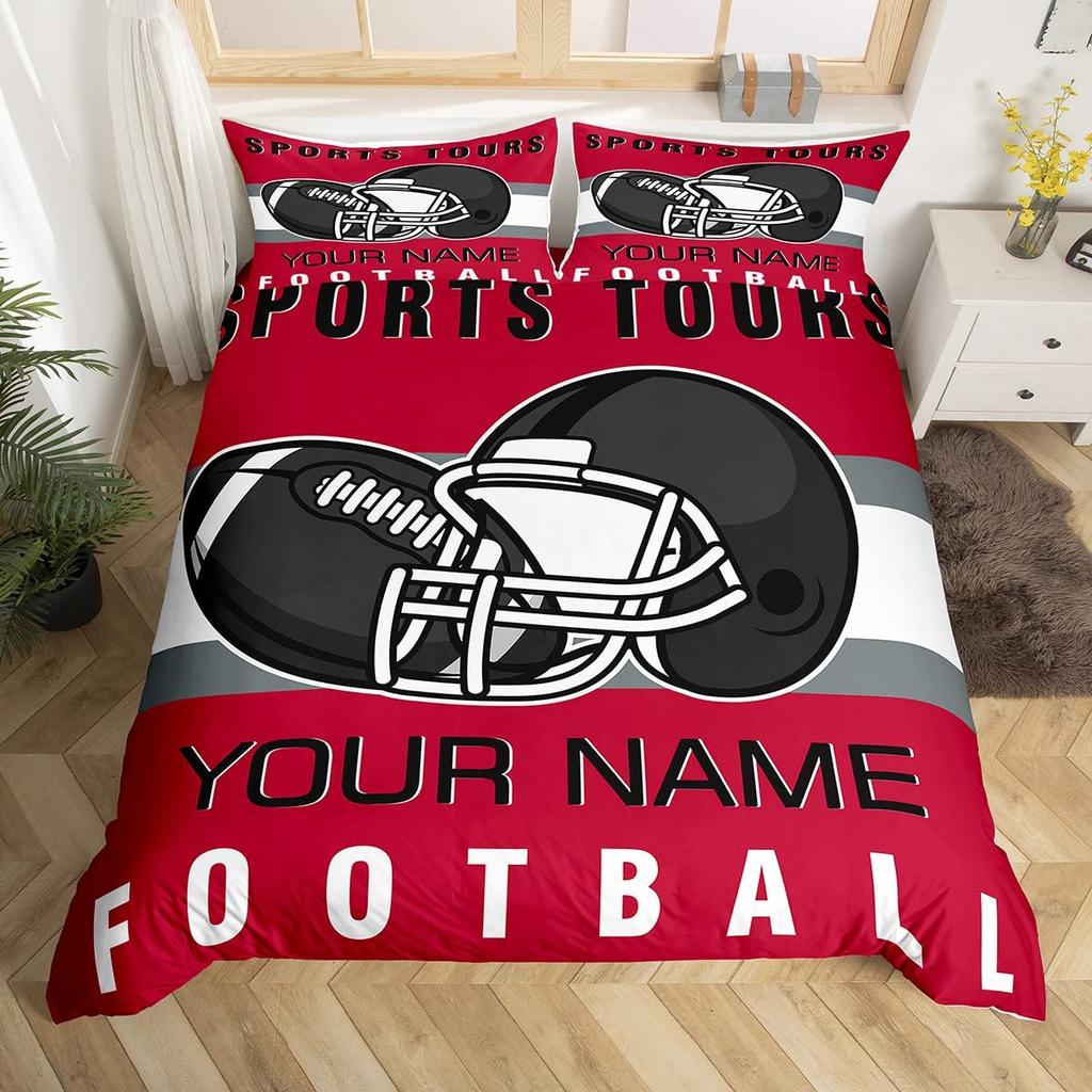 Custom Football Bedding Set Customized Name DIY American Football Game Duvet Cover Set Sports Theme Comforter Cover For Boys