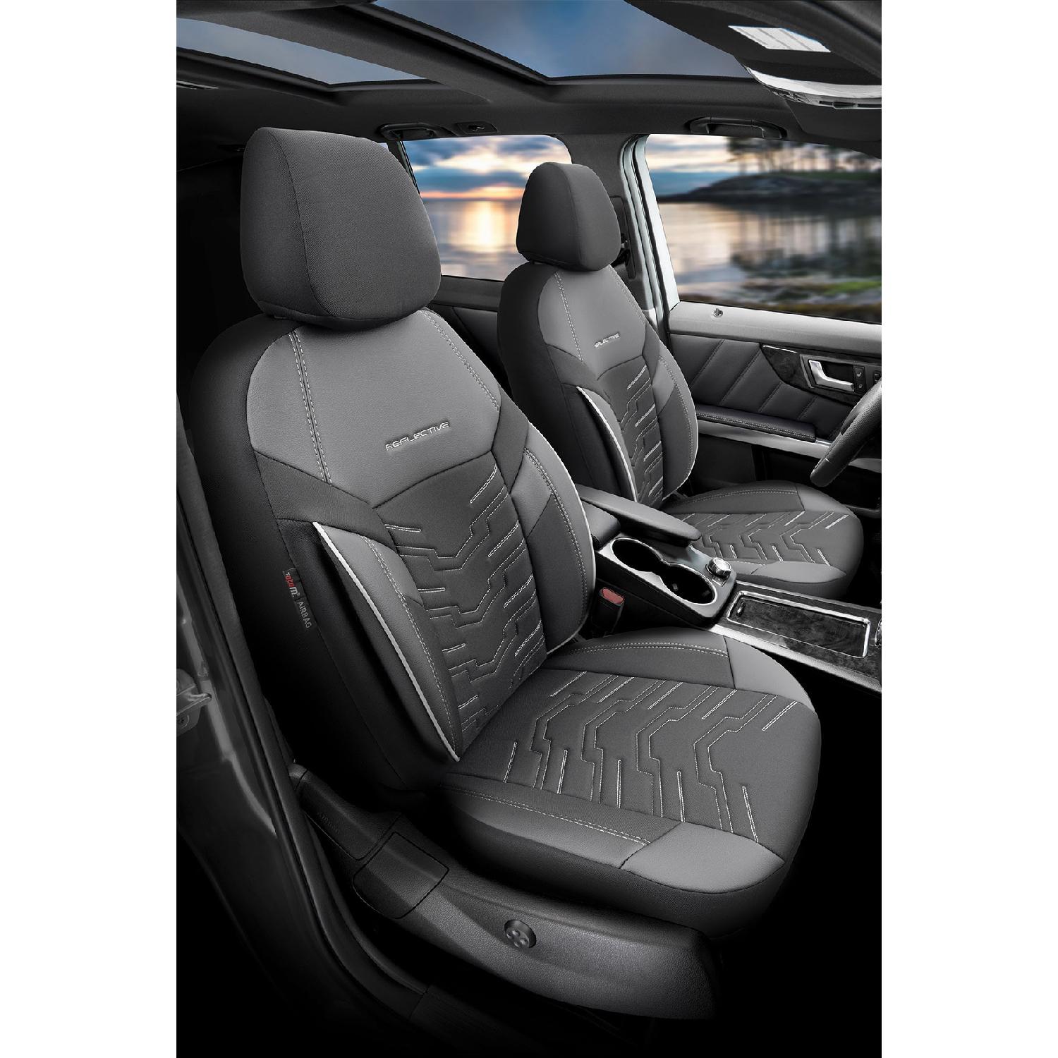 

Новый светоотражающий дизайн Premium Stitch Tech Чехол на автомобильное сиденье, полный комплект - черный и белый