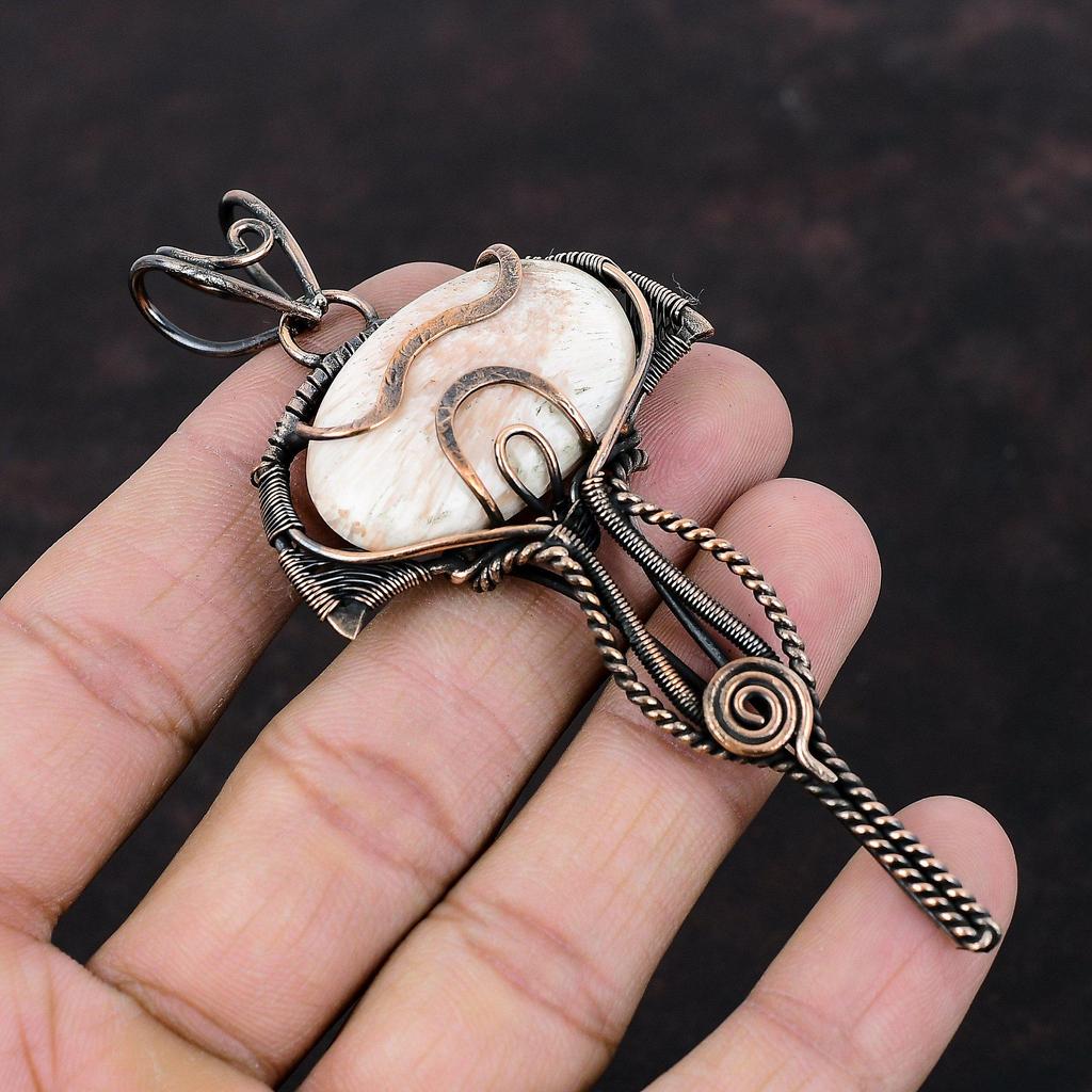 Scolecite Pendant Copper Wire Wrapped Pendant Scolecite Jewelry Handmade Copper Pendant Natural Gemstone Jewelry Wire Wrap Pendant For Gift