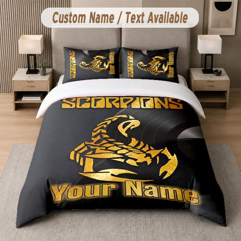 Custom Bedding Set Scorpions Pattern, Print Name Text 1 Duvet Cover plus 2 Pillowcases Home Textile